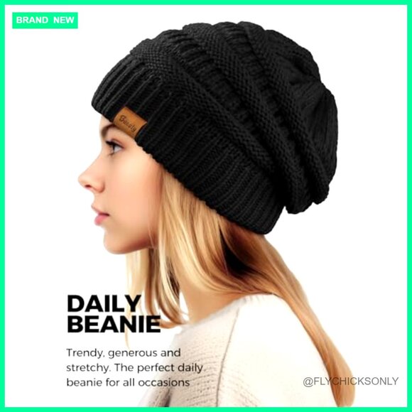 Chunky Cable Knit Slouchy Beanie Winter Hat Warm Stretch Fit One Size - Picture 3 of 7